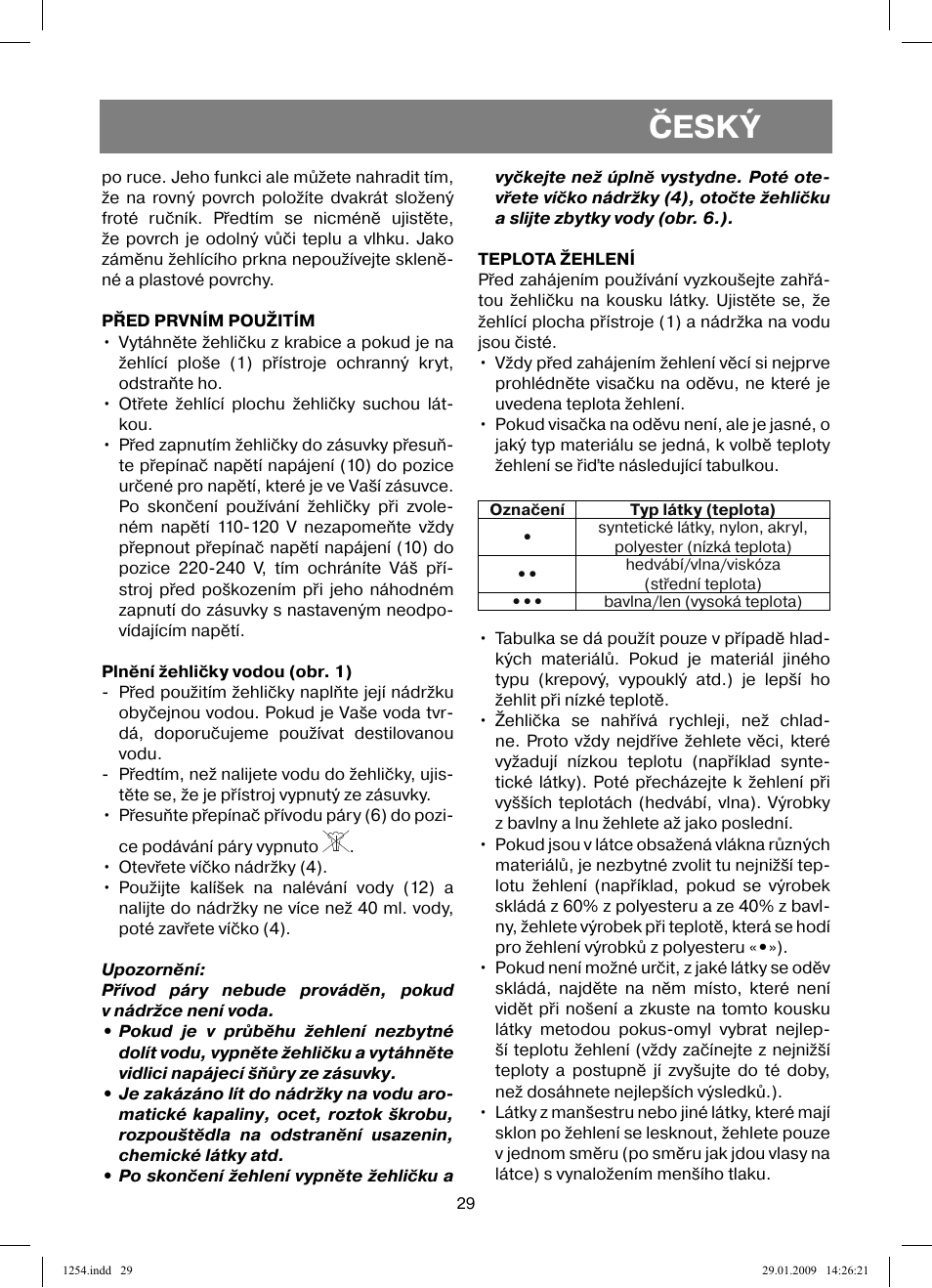 Český | Vitek VT-1254 User Manual | Page 29 / 48