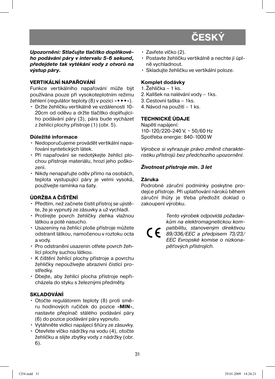 Český | Vitek VT-1254 User Manual | Page 31 / 48