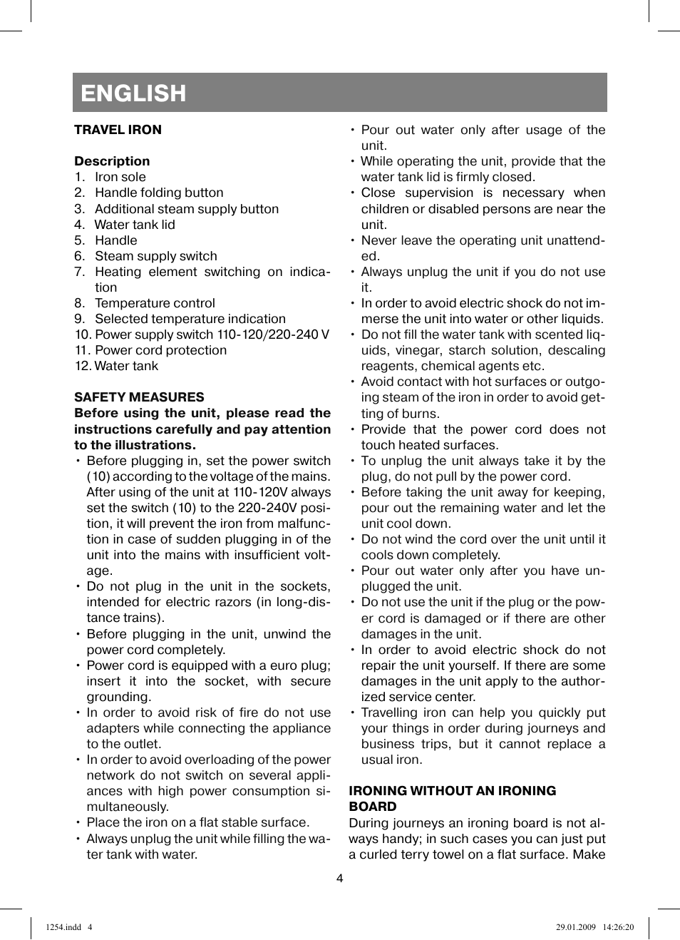 English | Vitek VT-1254 User Manual | Page 4 / 48