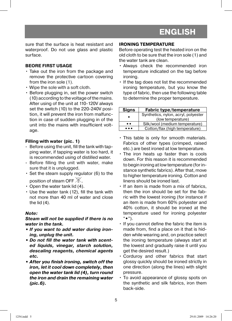English | Vitek VT-1254 User Manual | Page 5 / 48