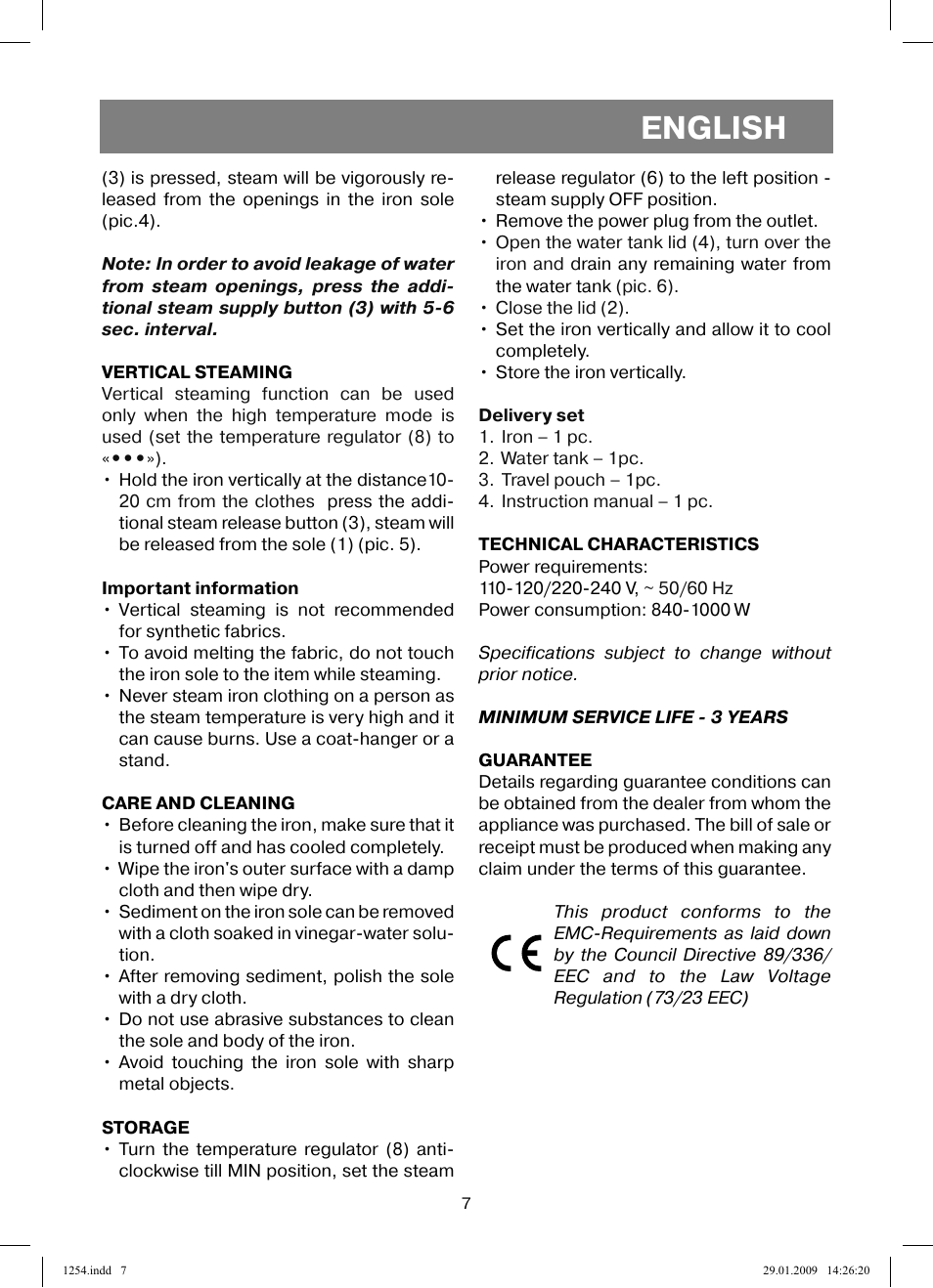 English | Vitek VT-1254 User Manual | Page 7 / 48
