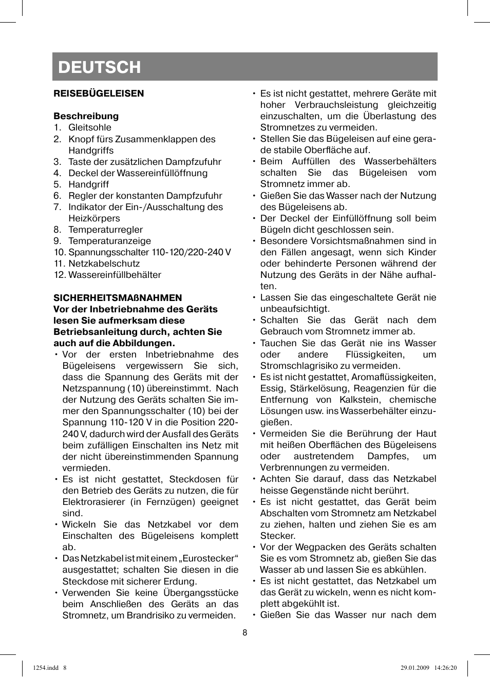 Deutsch | Vitek VT-1254 User Manual | Page 8 / 48
