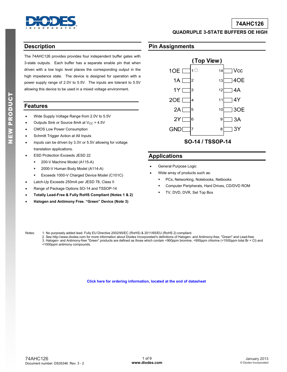 Diodes 74AHC126 User Manual | 9 pages