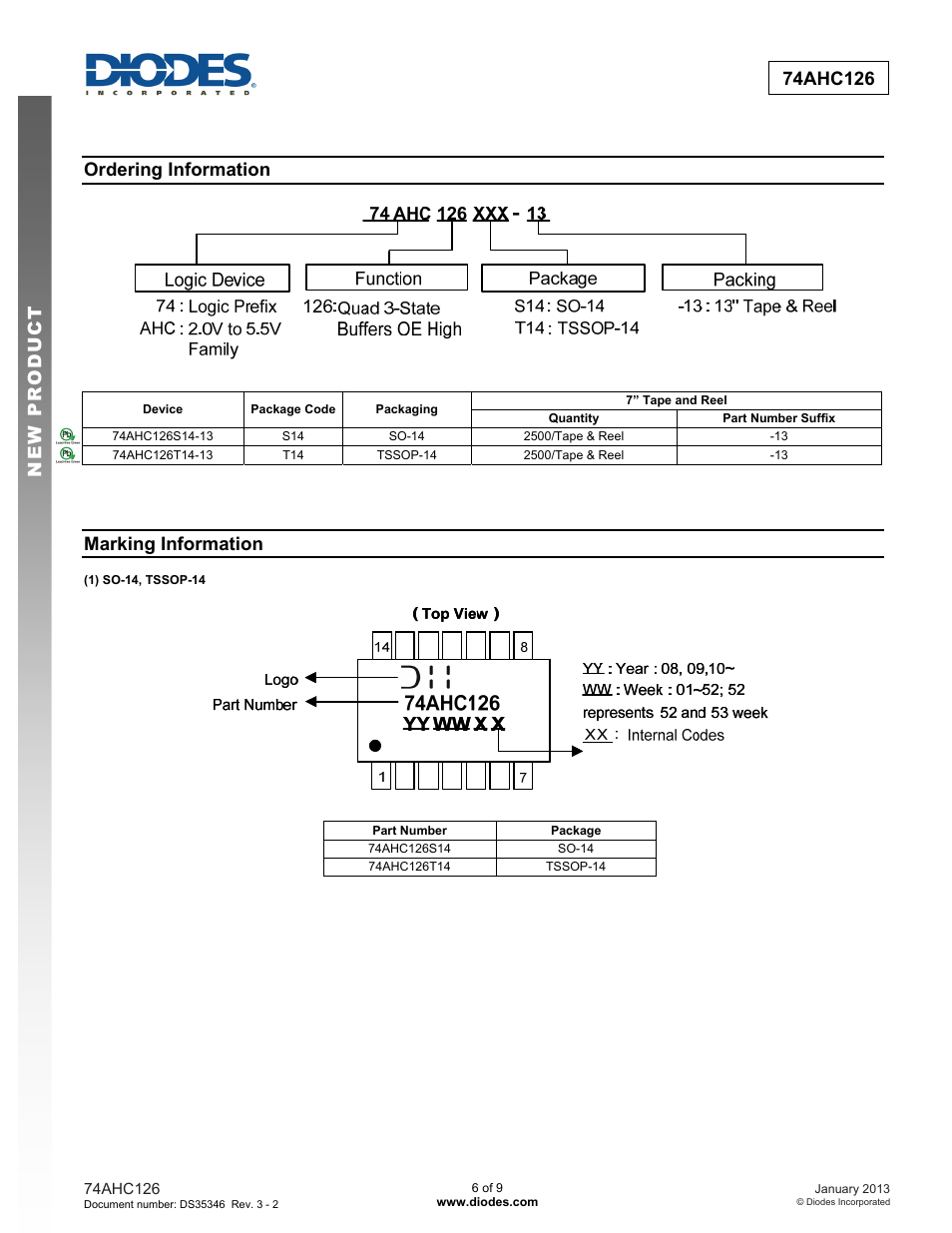 Ordering information, Marking information | Diodes 74AHC126 User Manual | Page 6 / 9