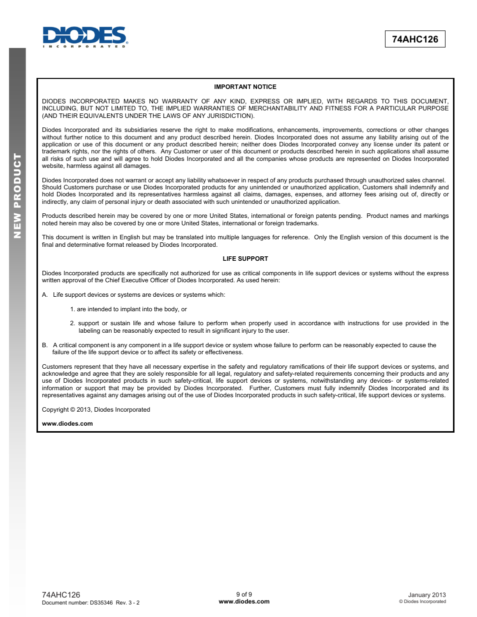 Diodes 74AHC126 User Manual | Page 9 / 9