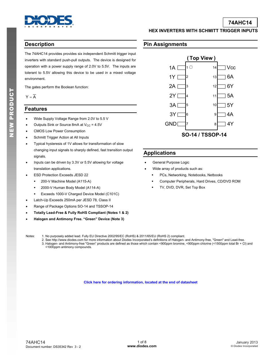 Diodes 74AHC14 User Manual | 8 pages