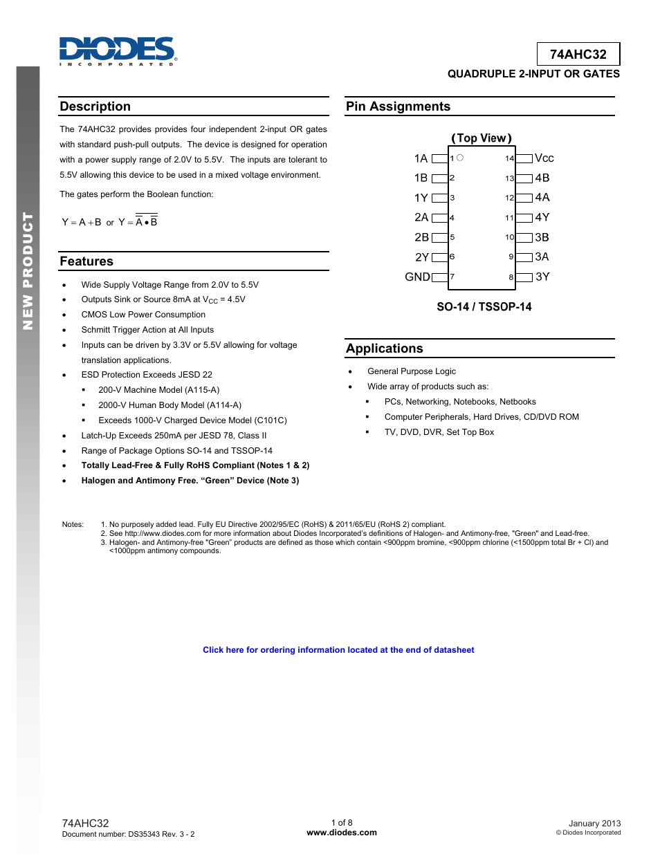 Diodes 74AHC32 User Manual | 8 pages