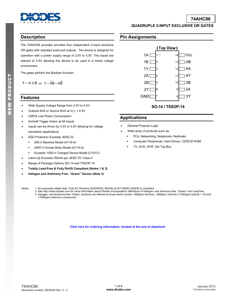 Diodes 74AHC86 User Manual | 8 pages