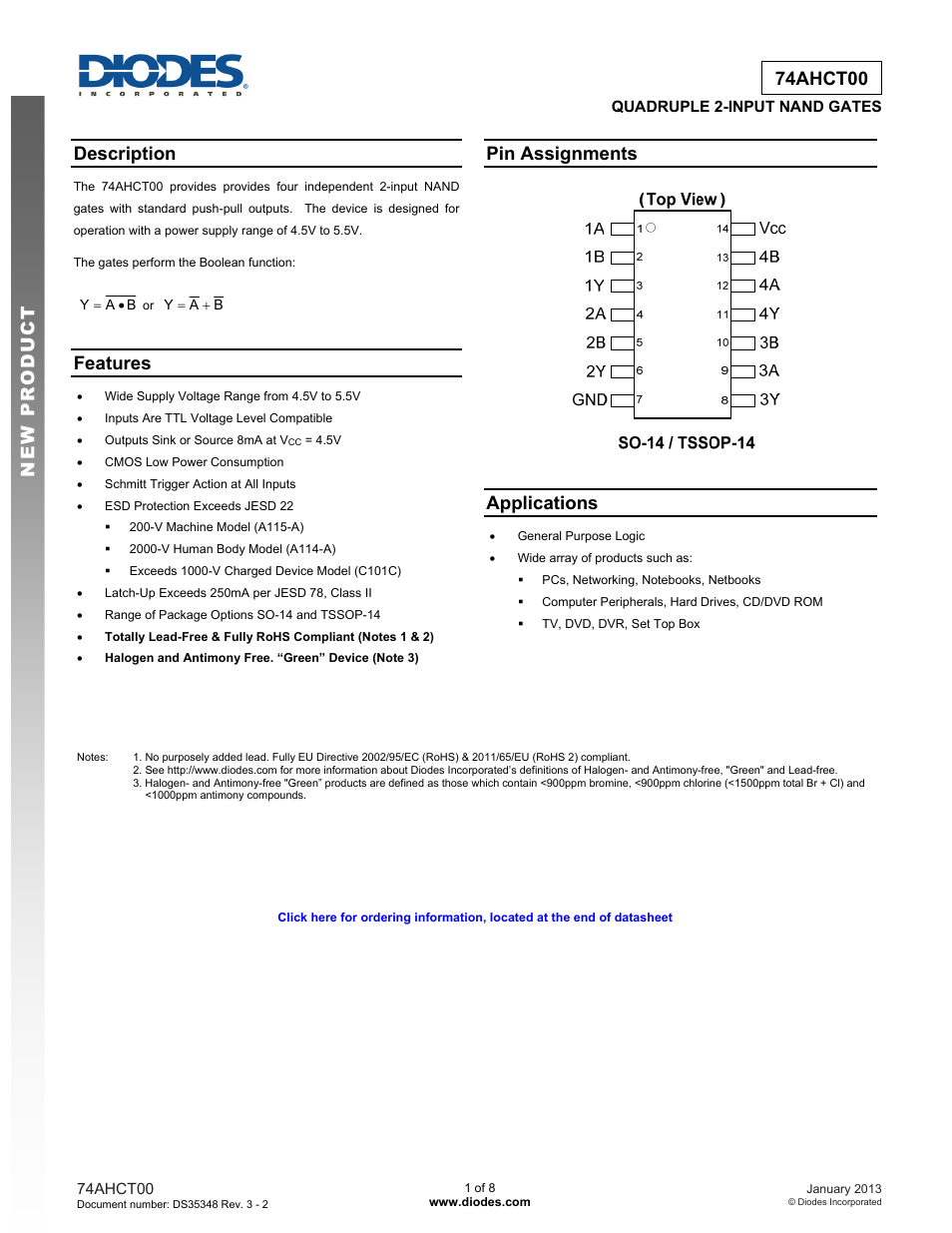 Diodes 74AHCT00 User Manual | 8 pages