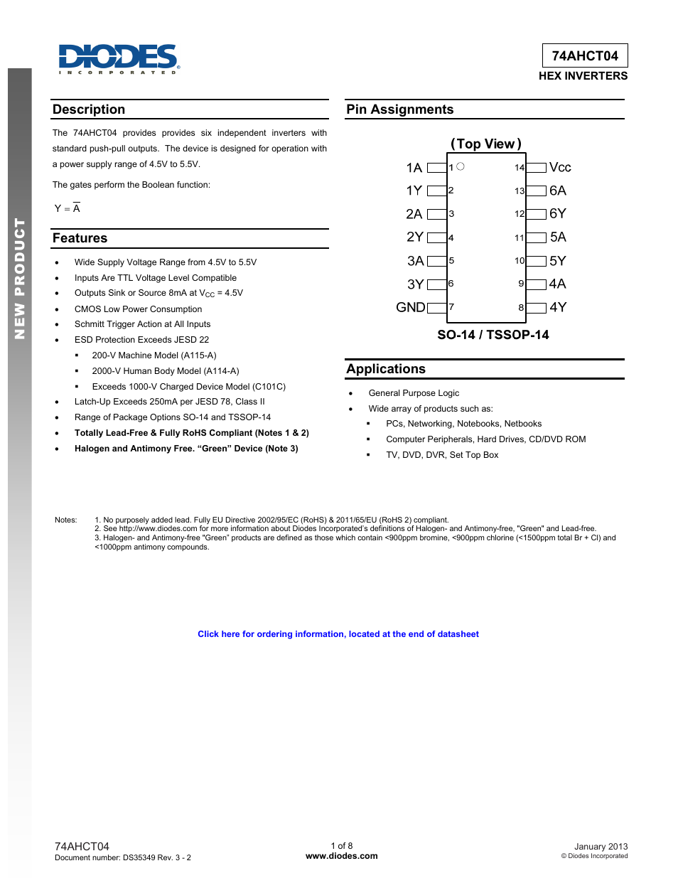 Diodes 74AHCT04 User Manual | 8 pages