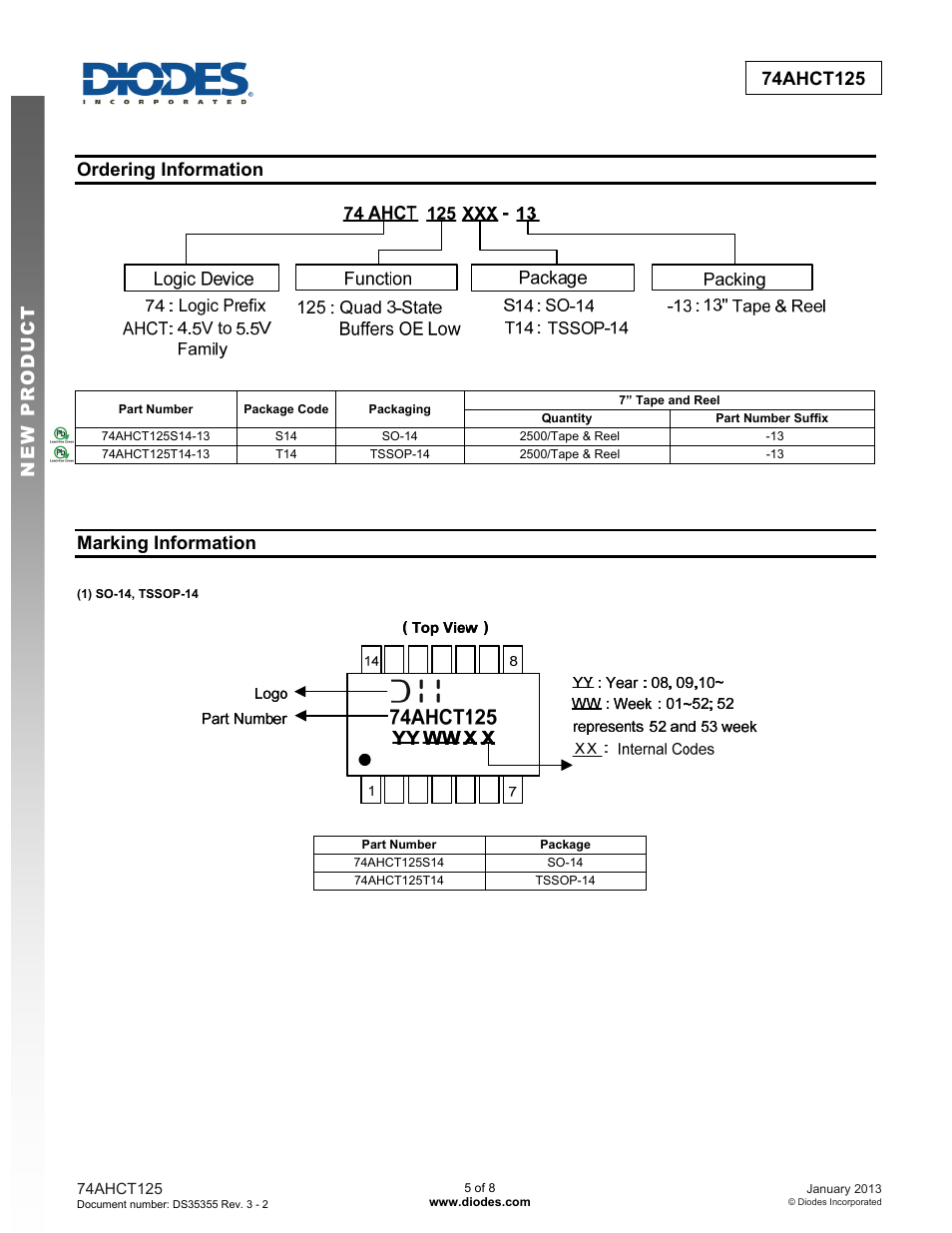 Ordering information, Marking information | Diodes 74AHCT125 User Manual | Page 5 / 8