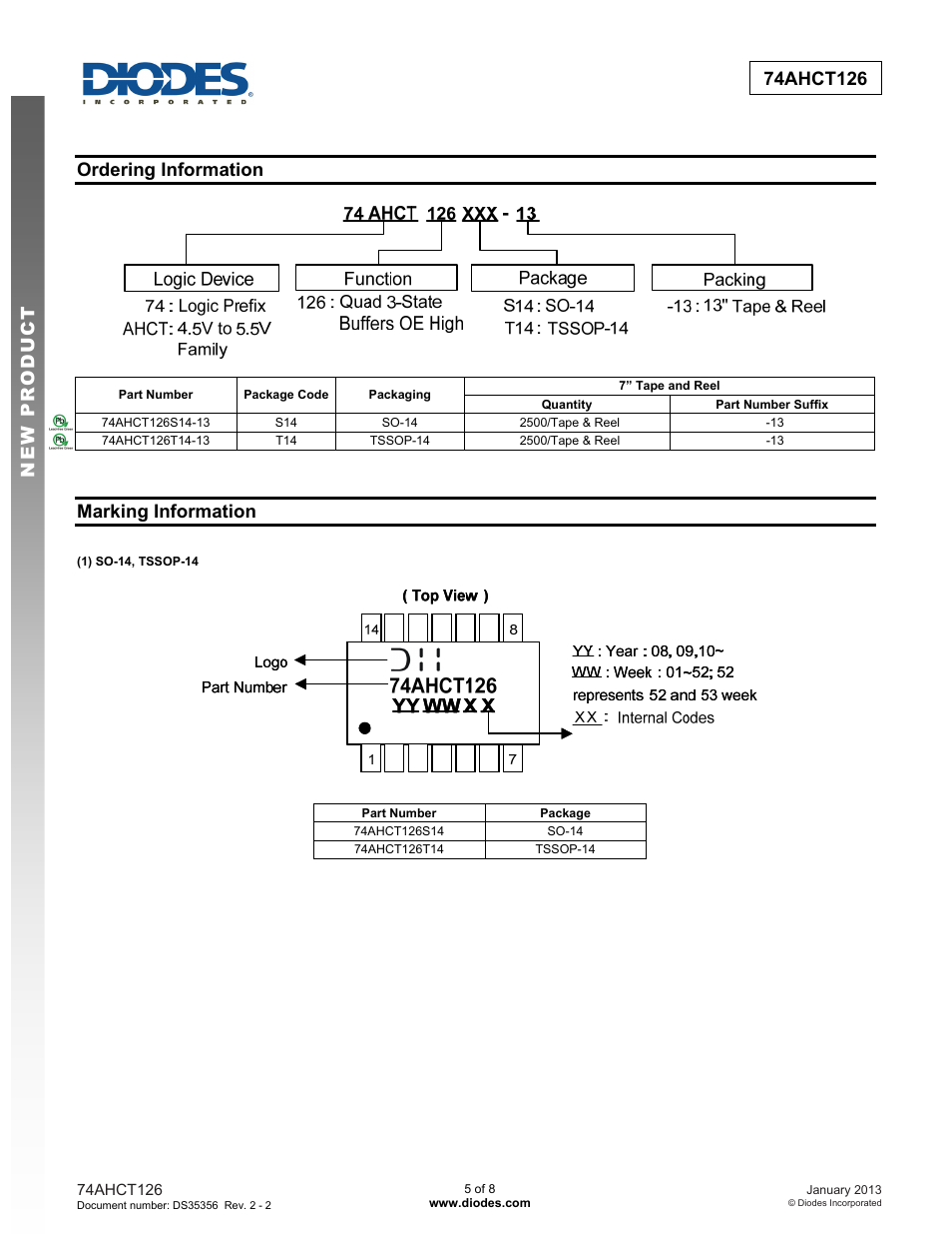 Ordering information, Marking information | Diodes 74AHCT126 User Manual | Page 5 / 8