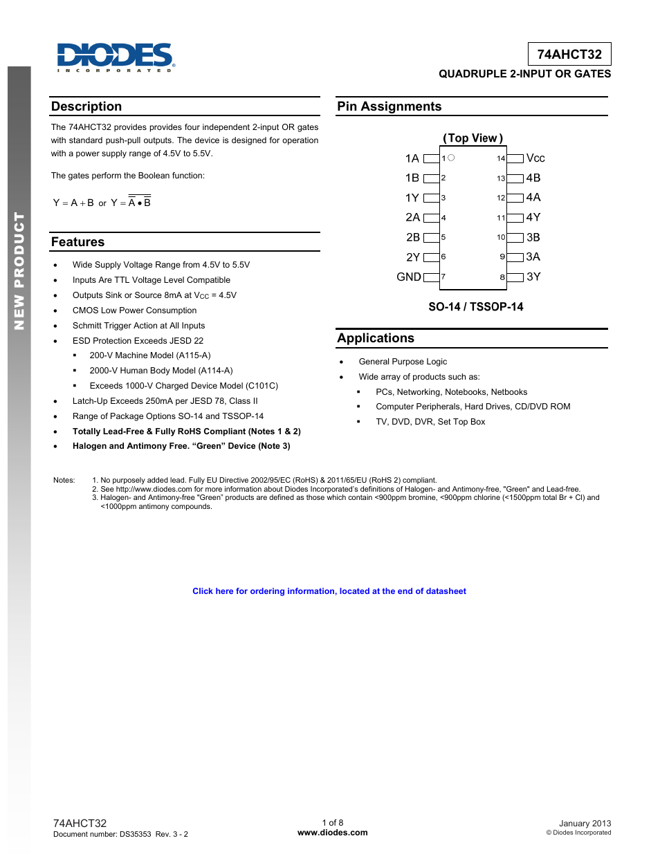 Diodes 74AHCT32 User Manual | 8 pages