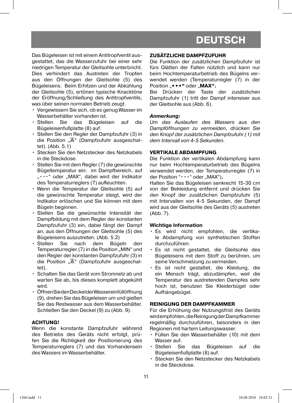 Deutsch | Vitek VT-1260 User Manual | Page 11 / 48