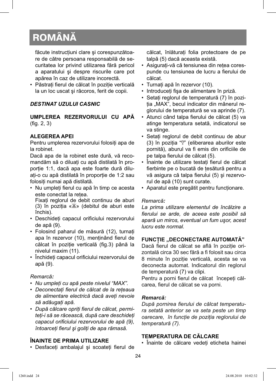 Română | Vitek VT-1260 User Manual | Page 24 / 48