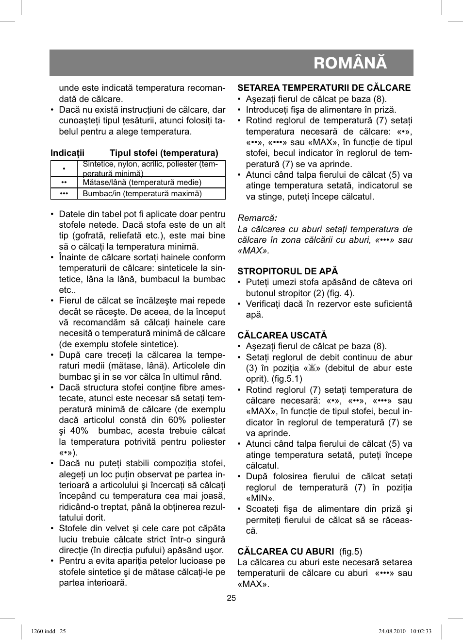 Română | Vitek VT-1260 User Manual | Page 25 / 48
