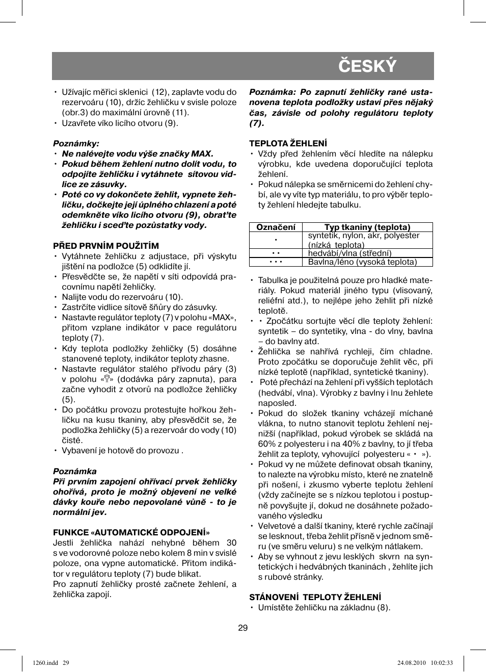 Český | Vitek VT-1260 User Manual | Page 29 / 48