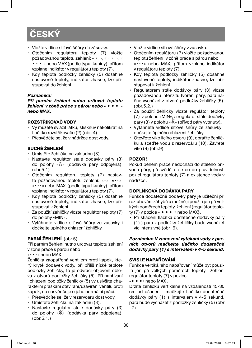 Český | Vitek VT-1260 User Manual | Page 30 / 48