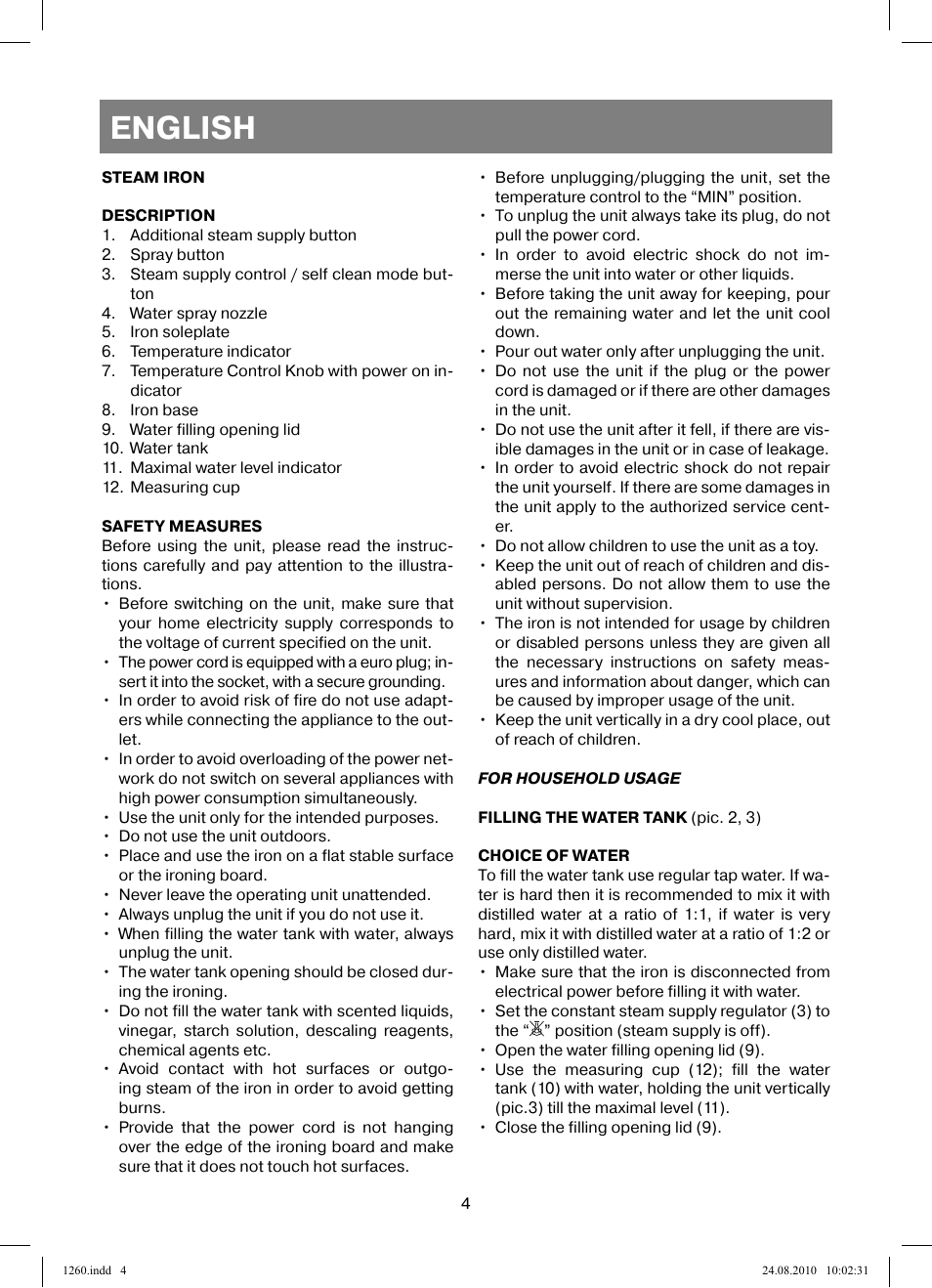 English | Vitek VT-1260 User Manual | Page 4 / 48