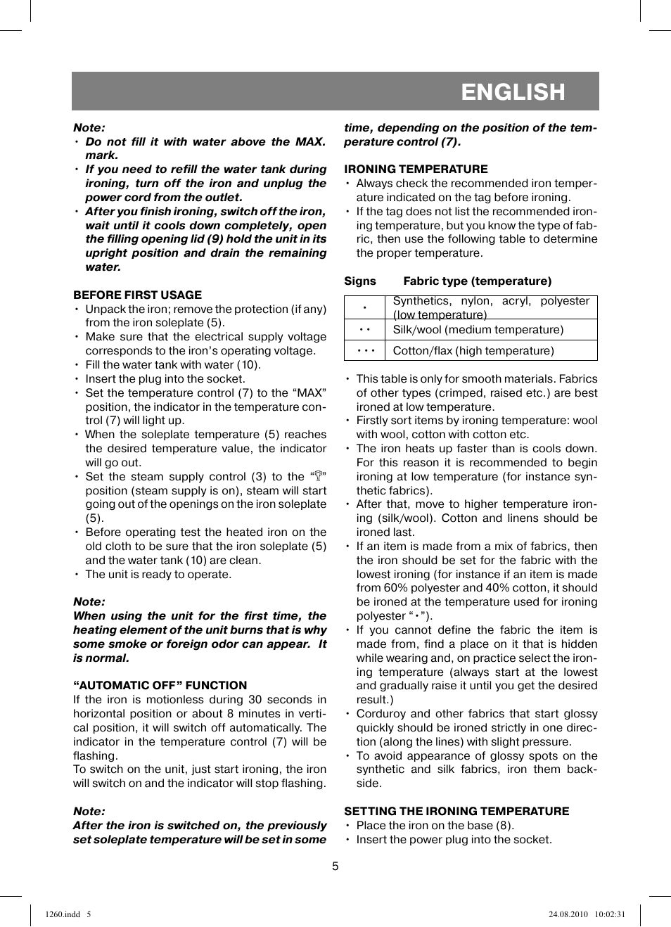 English | Vitek VT-1260 User Manual | Page 5 / 48