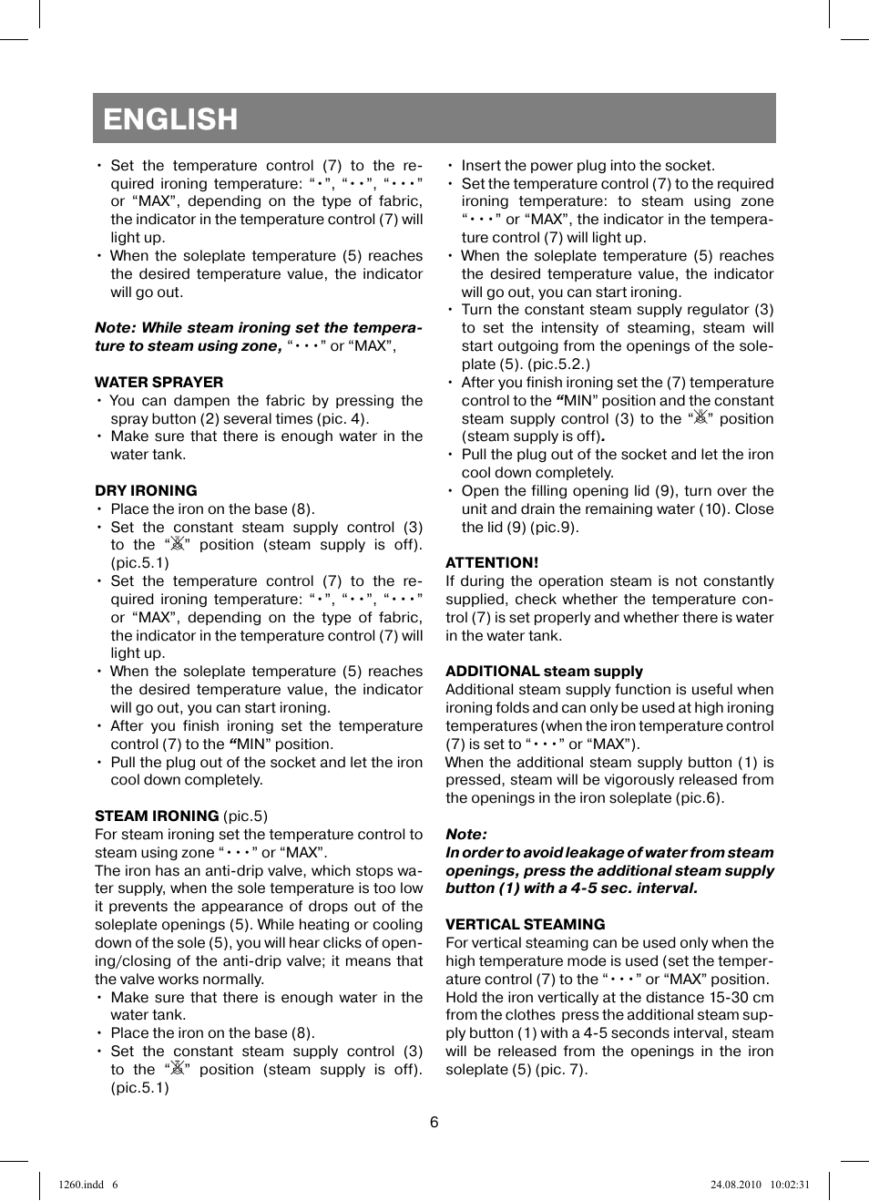 English | Vitek VT-1260 User Manual | Page 6 / 48