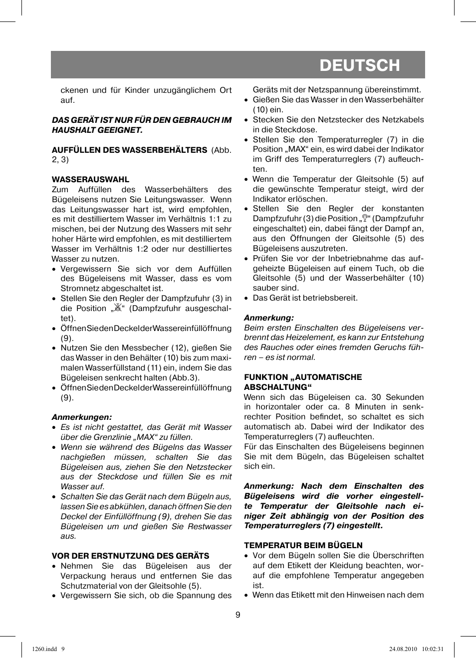 Deutsch | Vitek VT-1260 User Manual | Page 9 / 48