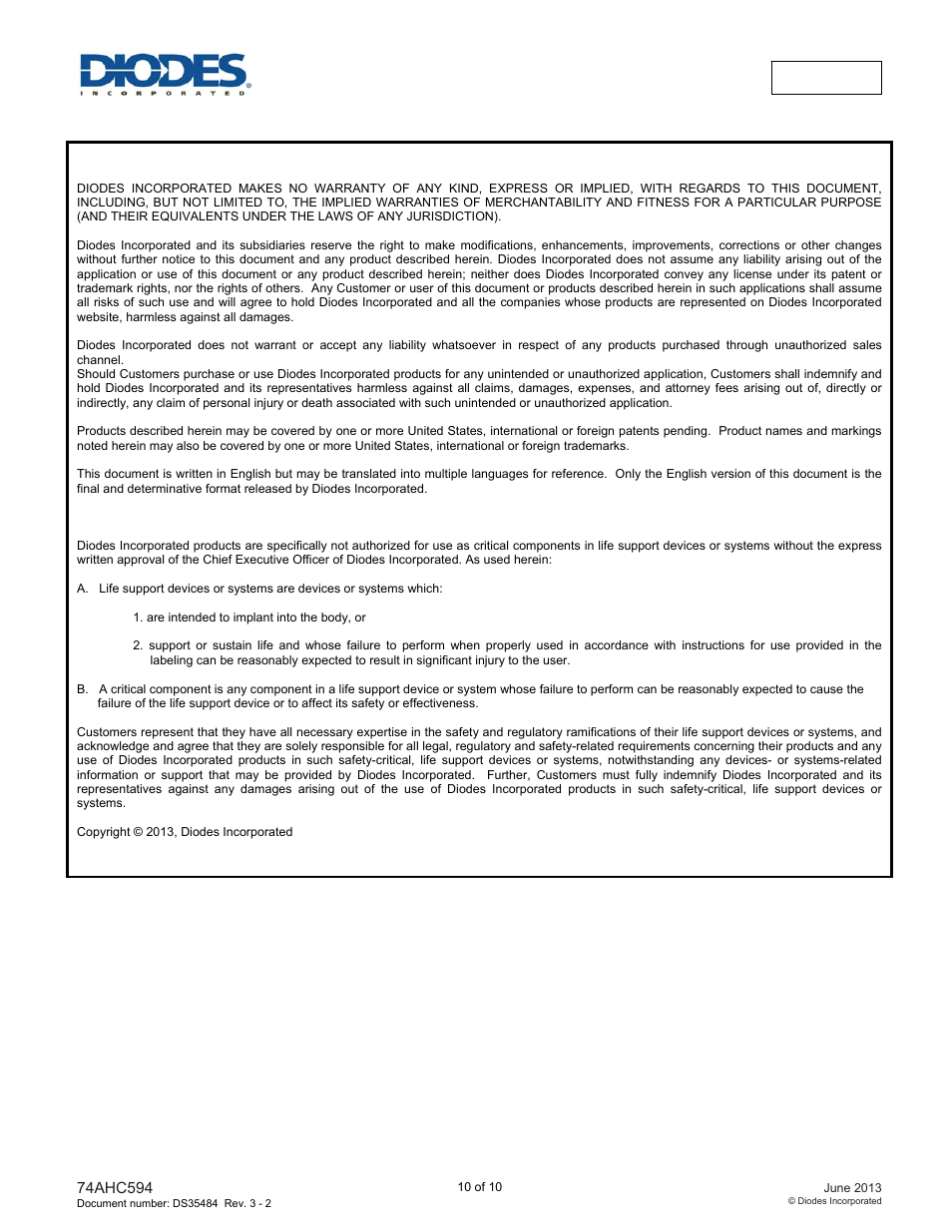 Diodes 74HC594 User Manual | Page 10 / 10