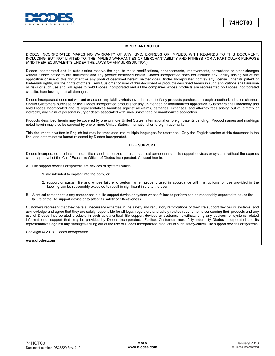 74hct00 | Diodes 74HCT00 User Manual | Page 8 / 8