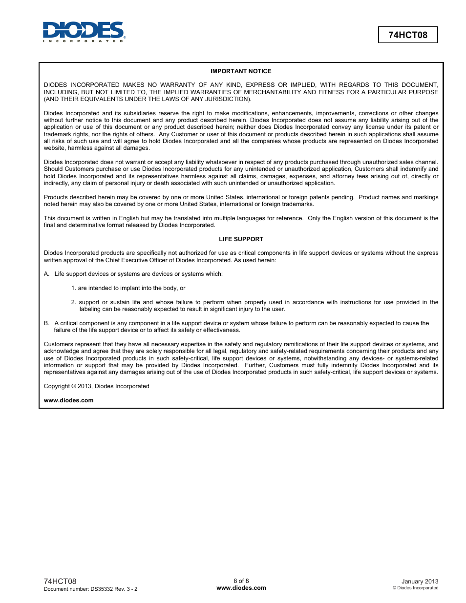 74hct08 | Diodes 74HCT08 User Manual | Page 8 / 8