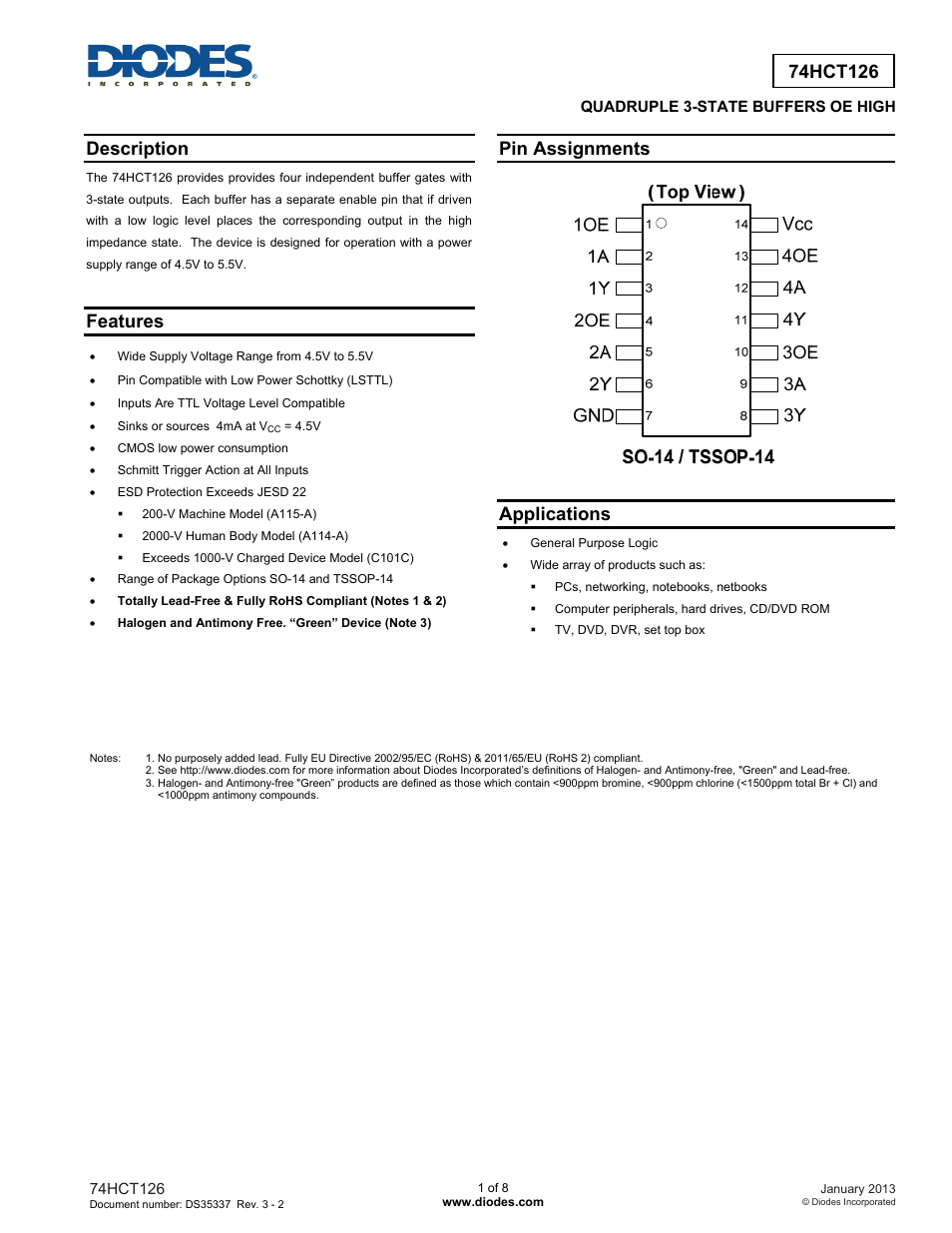 Diodes 74HCT126 User Manual | 8 pages