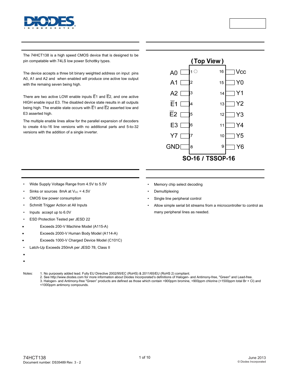 Diodes 74HCT138 User Manual | 10 pages