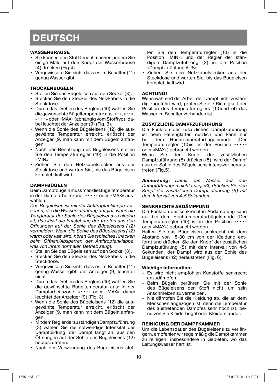Deutsch | Vitek VT-1256 User Manual | Page 10 / 40