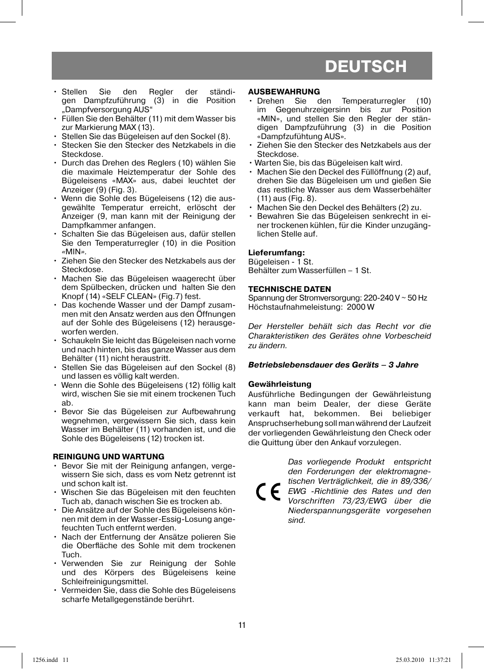 Deutsch | Vitek VT-1256 User Manual | Page 11 / 40