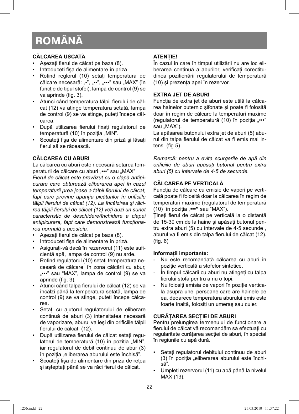 Română | Vitek VT-1256 User Manual | Page 22 / 40