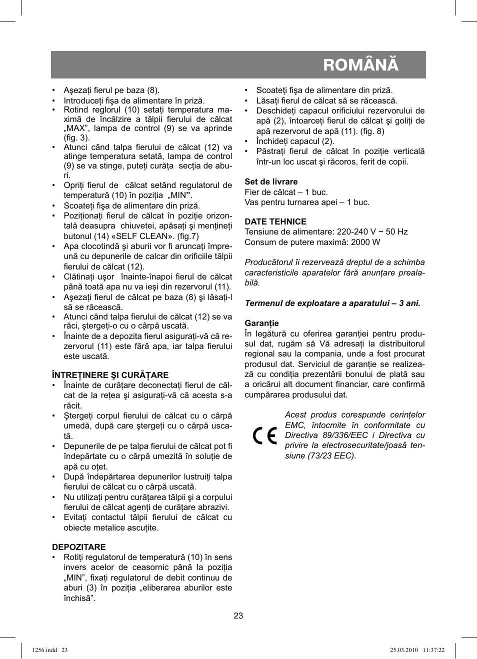 Română | Vitek VT-1256 User Manual | Page 23 / 40