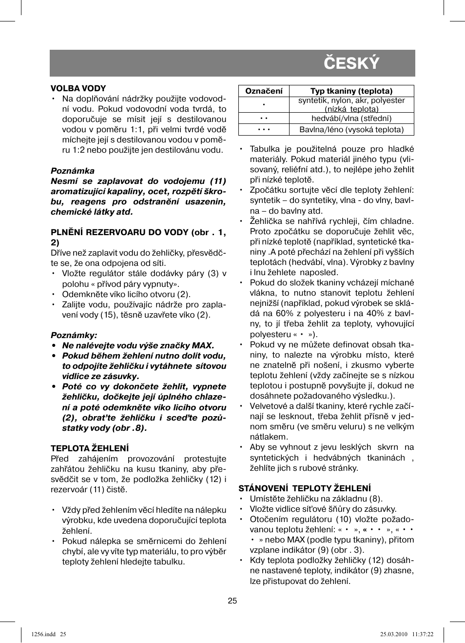 Český | Vitek VT-1256 User Manual | Page 25 / 40
