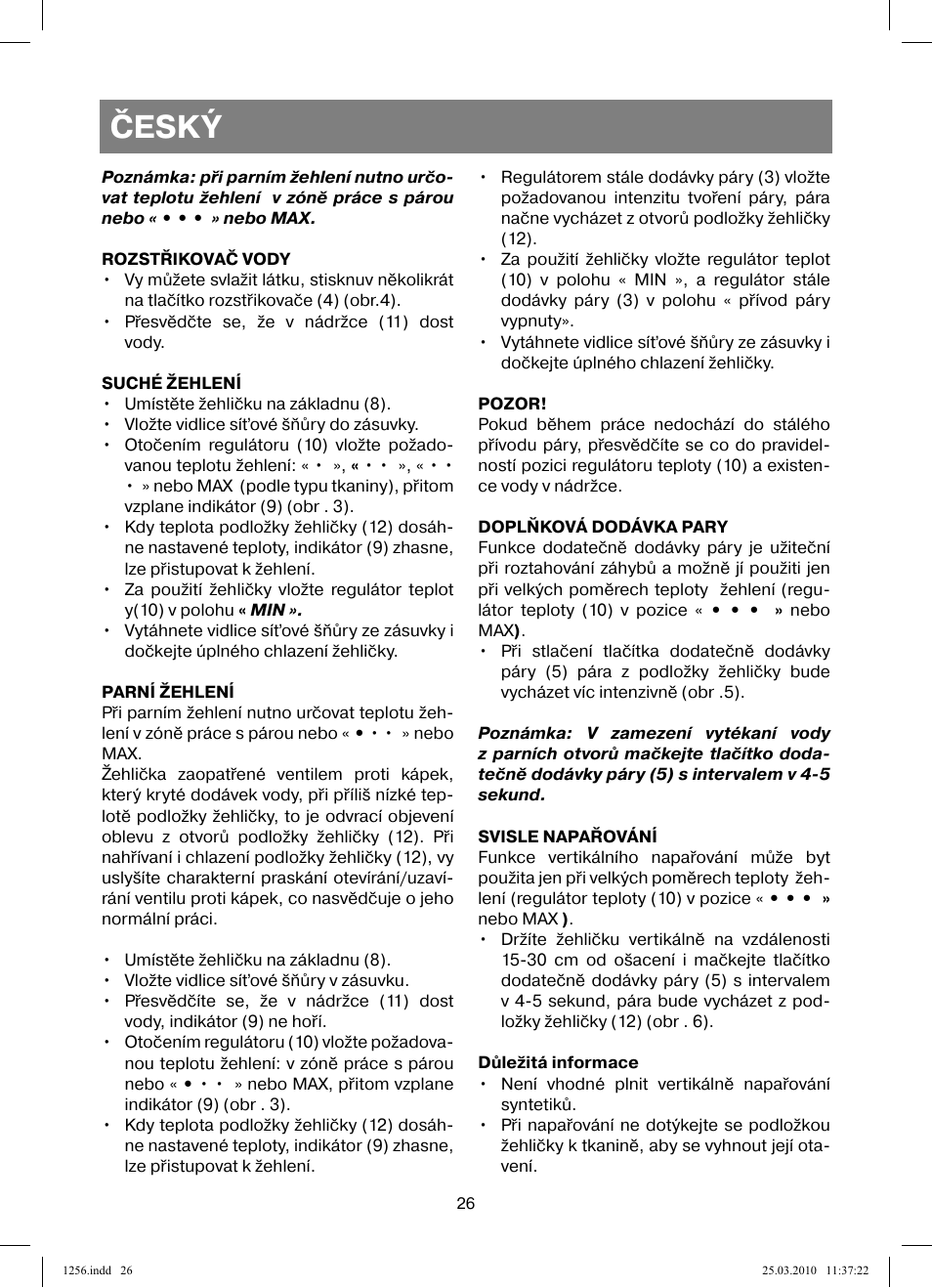 Český | Vitek VT-1256 User Manual | Page 26 / 40