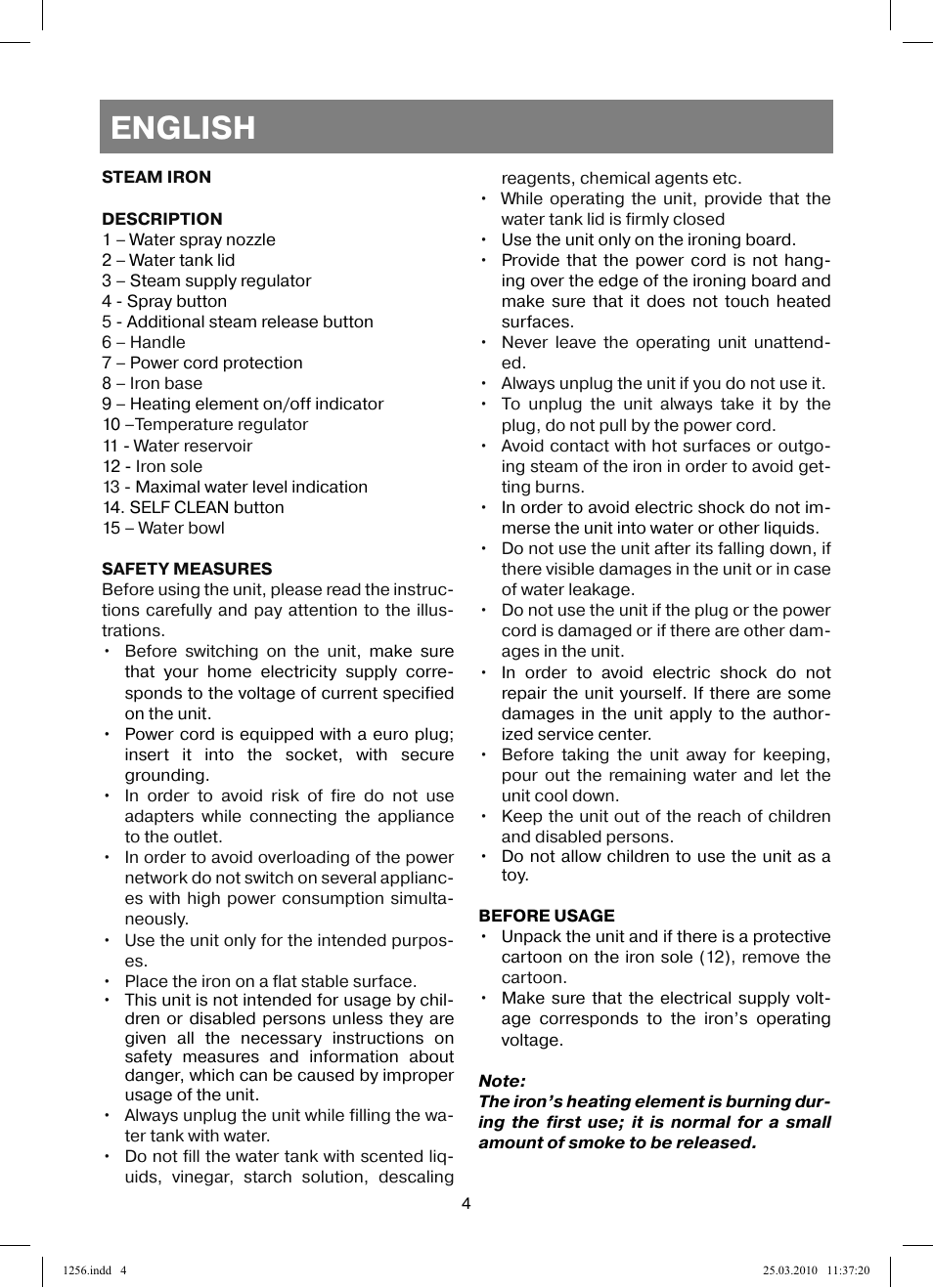 English | Vitek VT-1256 User Manual | Page 4 / 40