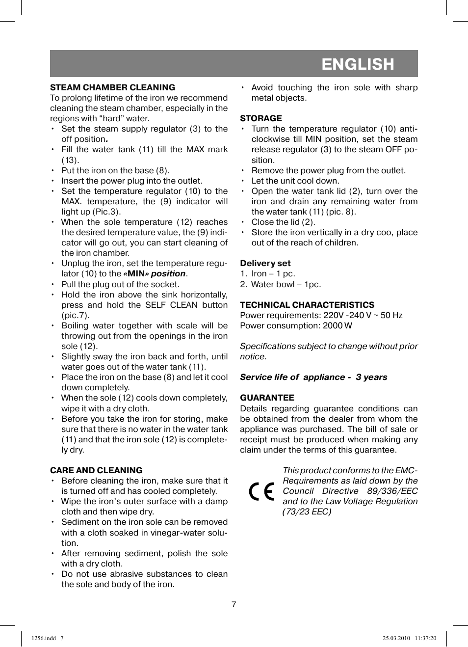 English | Vitek VT-1256 User Manual | Page 7 / 40