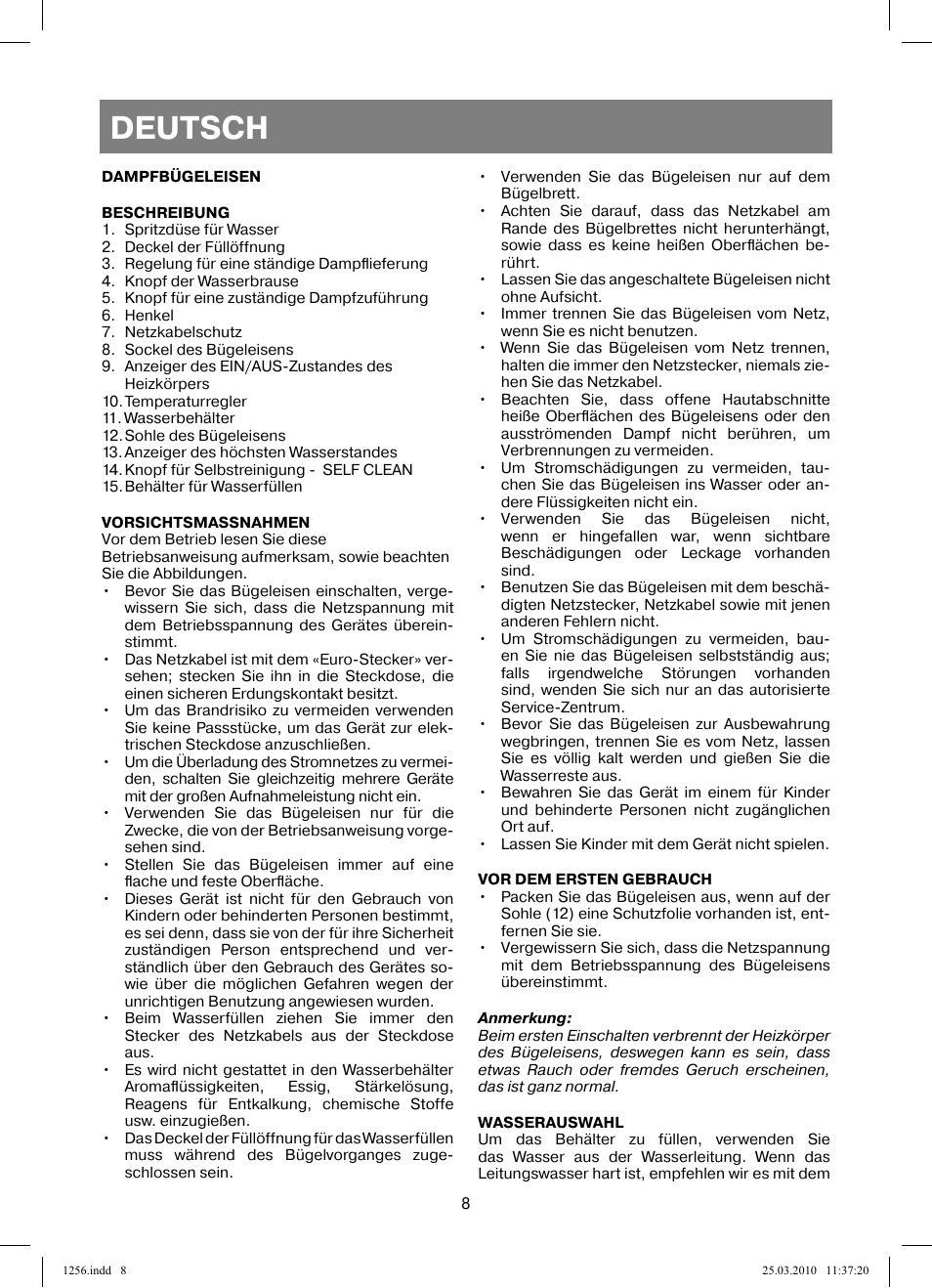 Deutsch | Vitek VT-1256 User Manual | Page 8 / 40