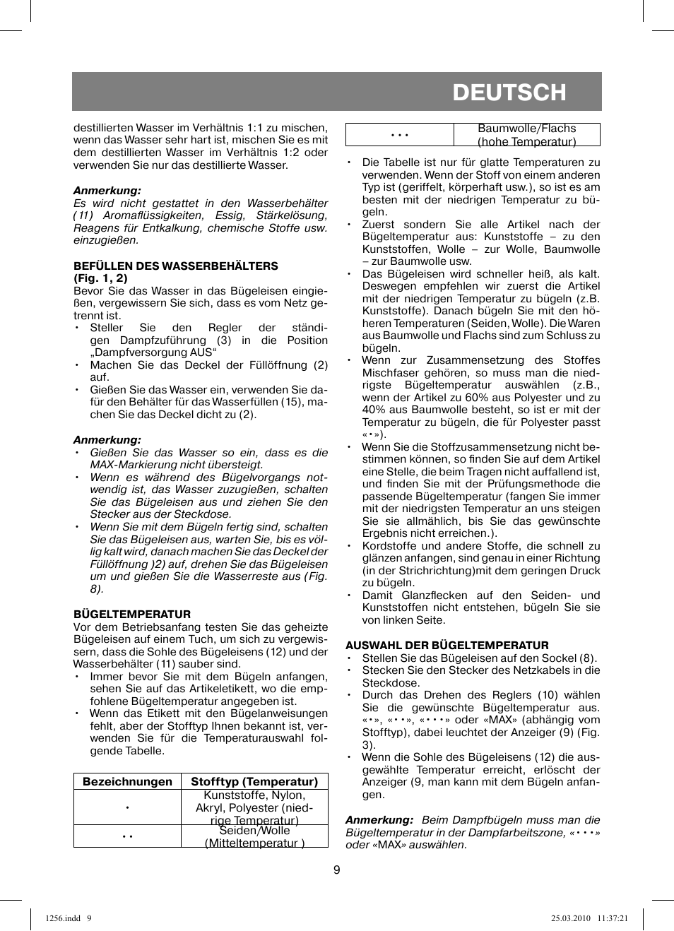 Deutsch | Vitek VT-1256 User Manual | Page 9 / 40