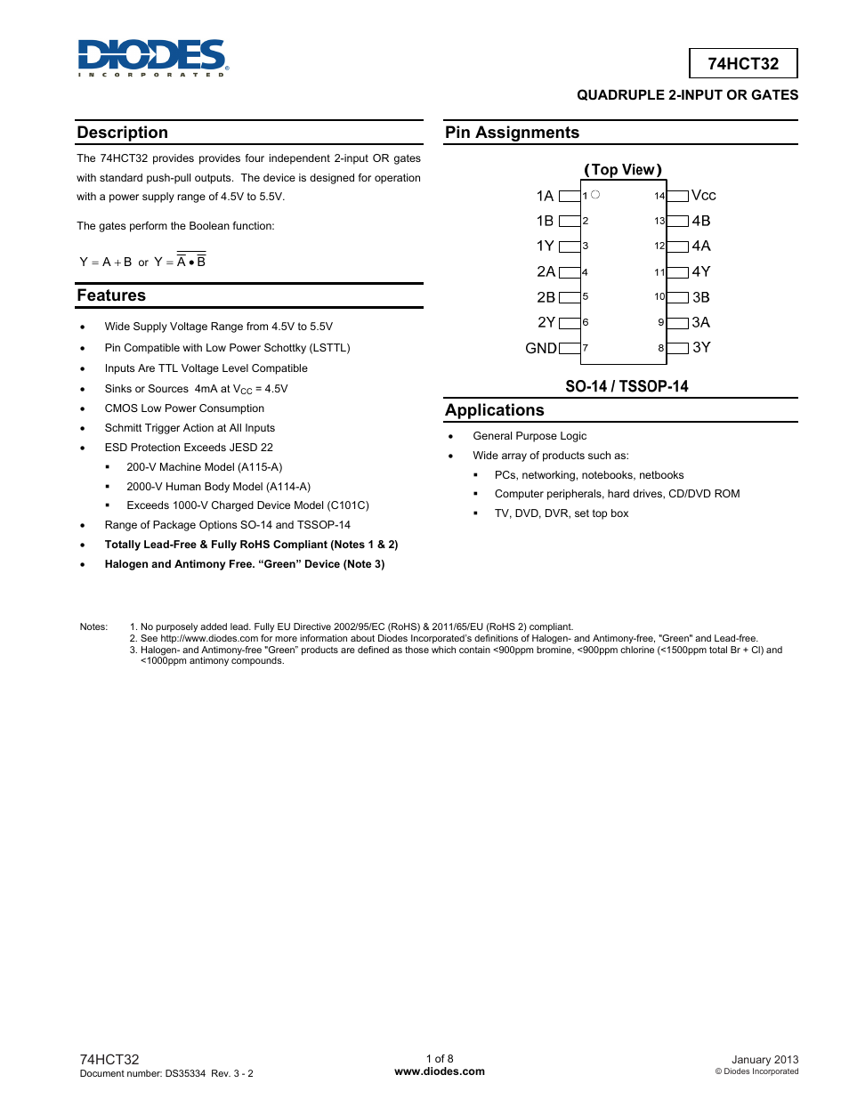 Diodes 74HCT32 User Manual | 8 pages