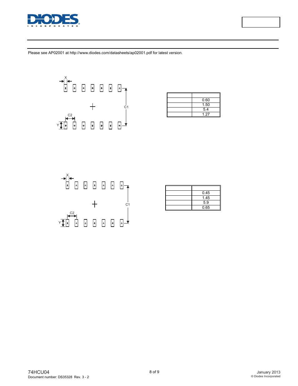 74hcu04, Suggested pad layout | Diodes 74HCU04 User Manual | Page 8 / 9