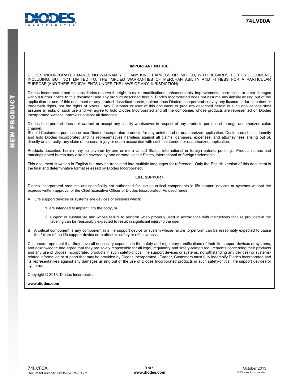 74lv00a new prod uc t | Diodes 74LV00A User Manual | Page 9 / 9