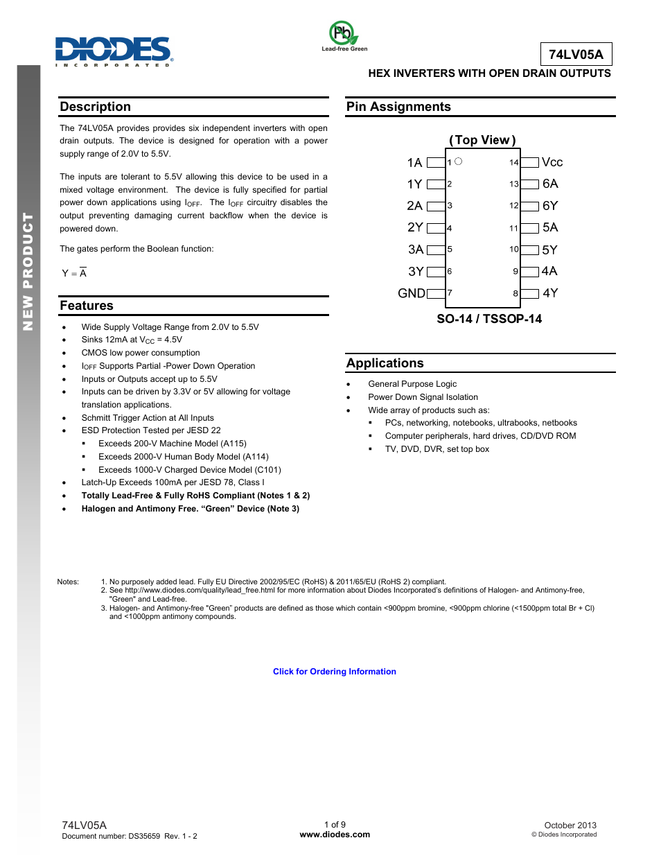 Diodes 74LV05A User Manual | 9 pages