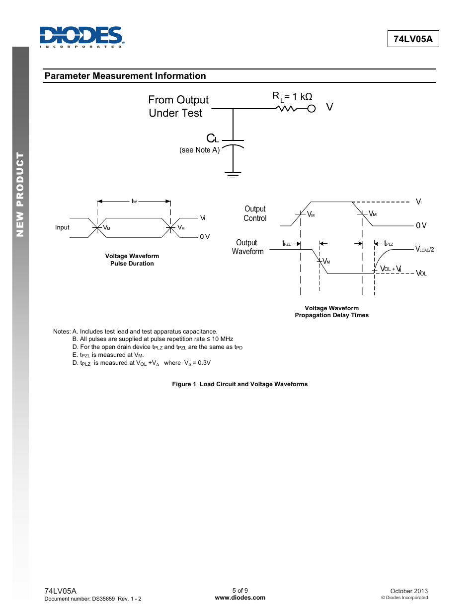 Preliminary 74lv05a new prod uc t, Parameter measurement information | Diodes 74LV05A User Manual | Page 5 / 9