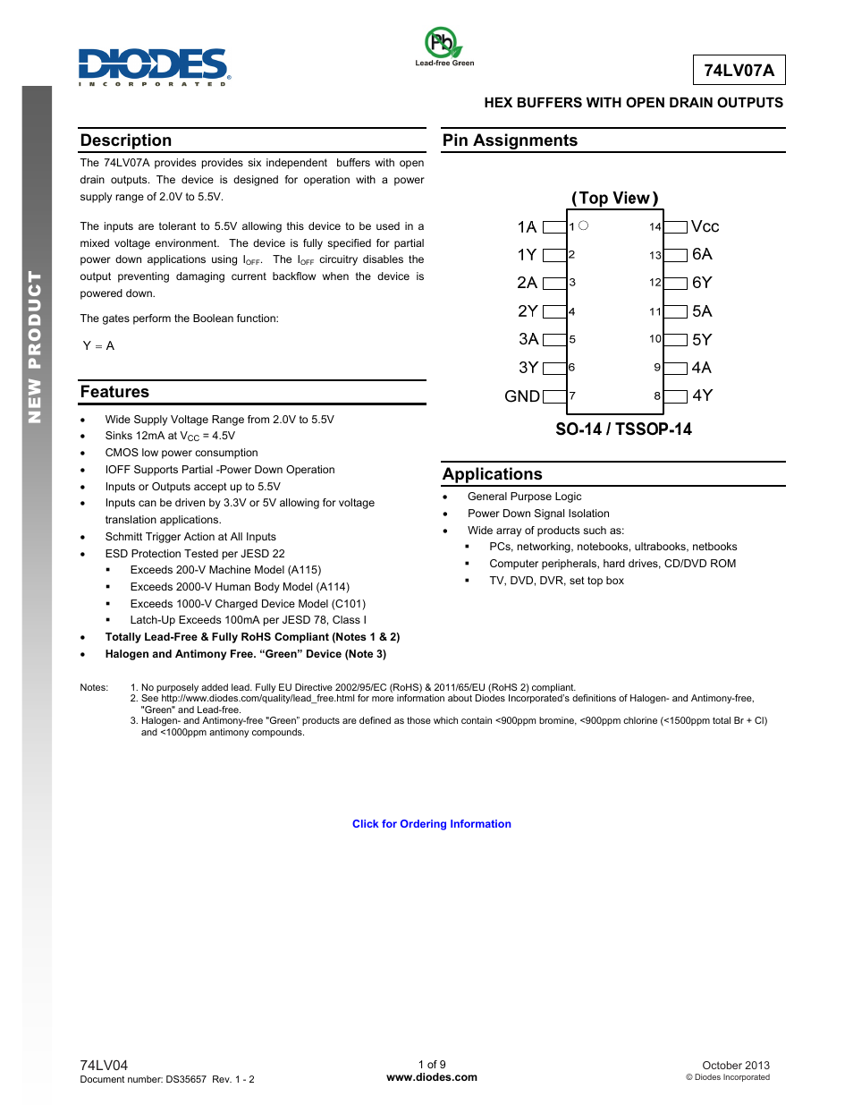 Diodes 74LV07A User Manual | 9 pages