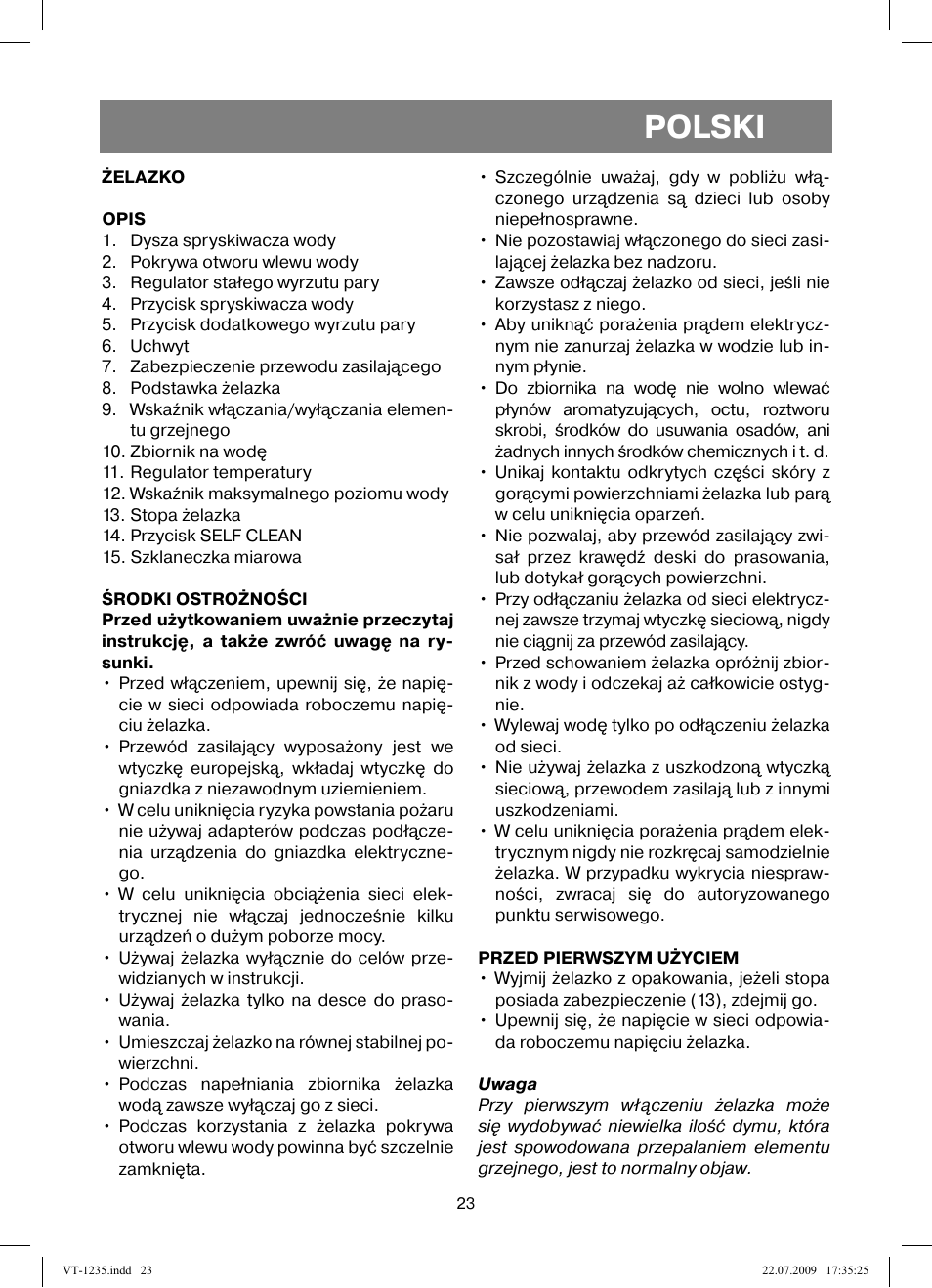 Polski | Vitek VT-1235 User Manual | Page 23 / 44