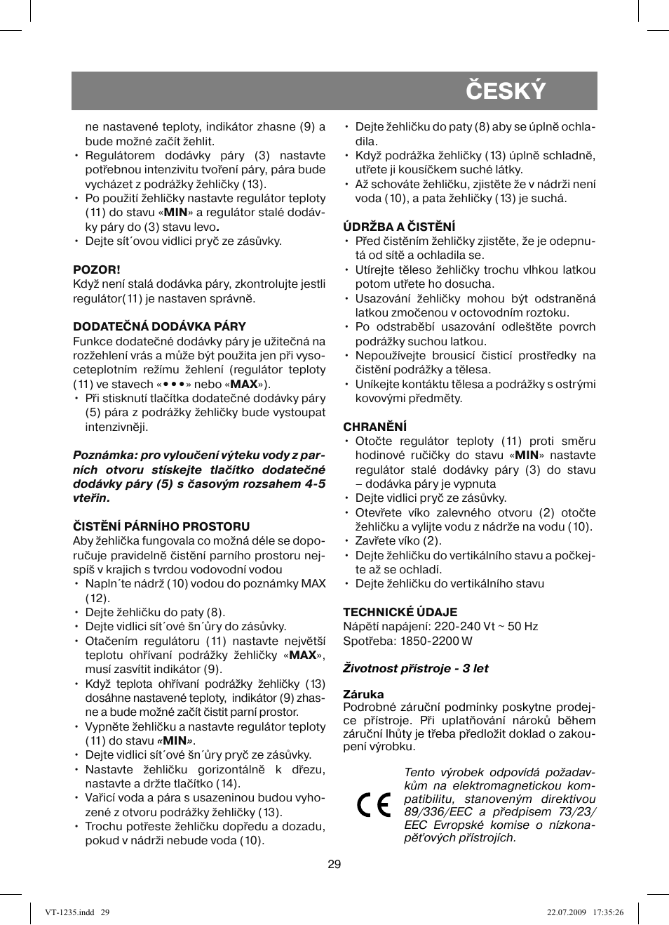 Český | Vitek VT-1235 User Manual | Page 29 / 44
