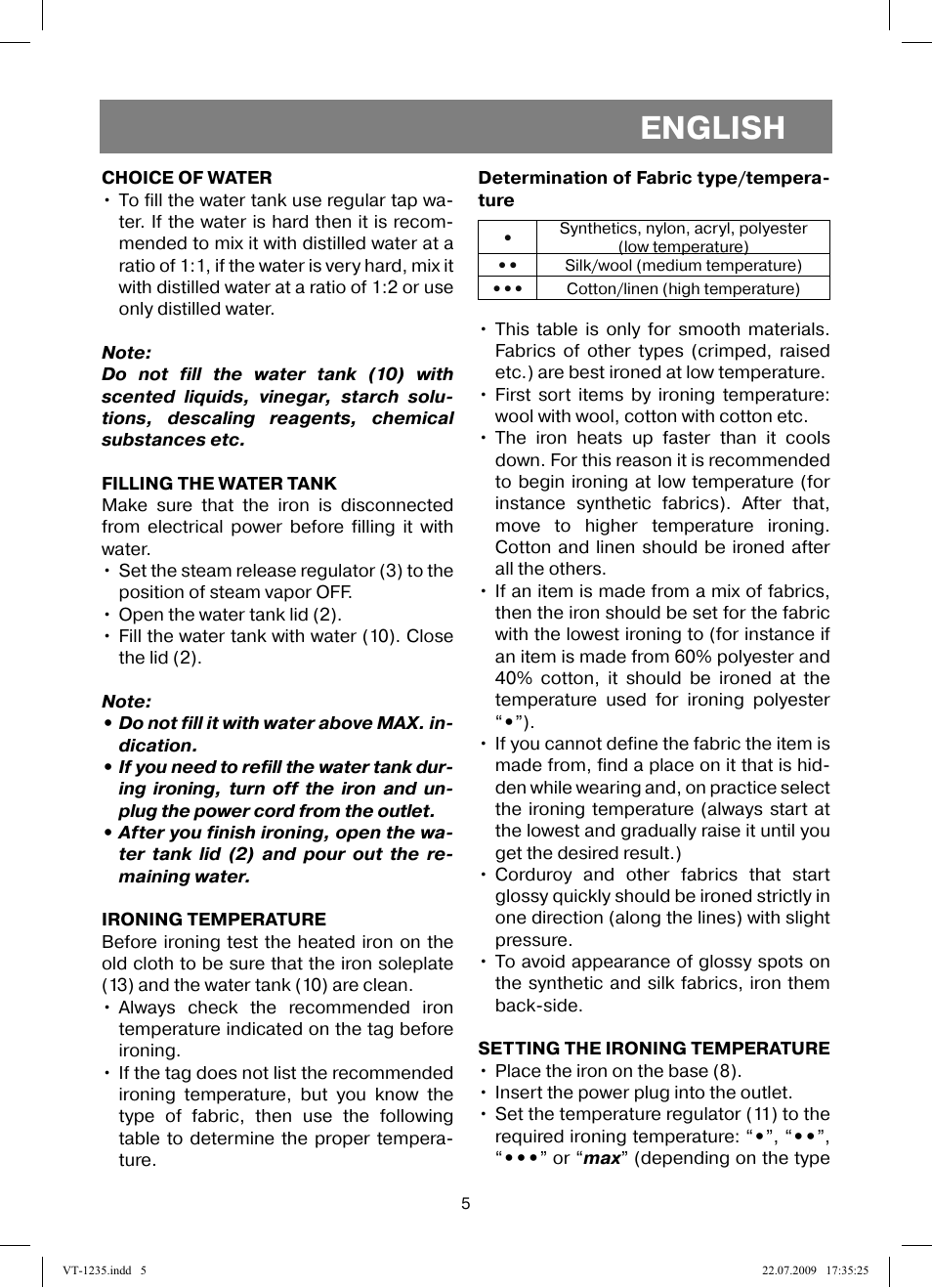 English | Vitek VT-1235 User Manual | Page 5 / 44